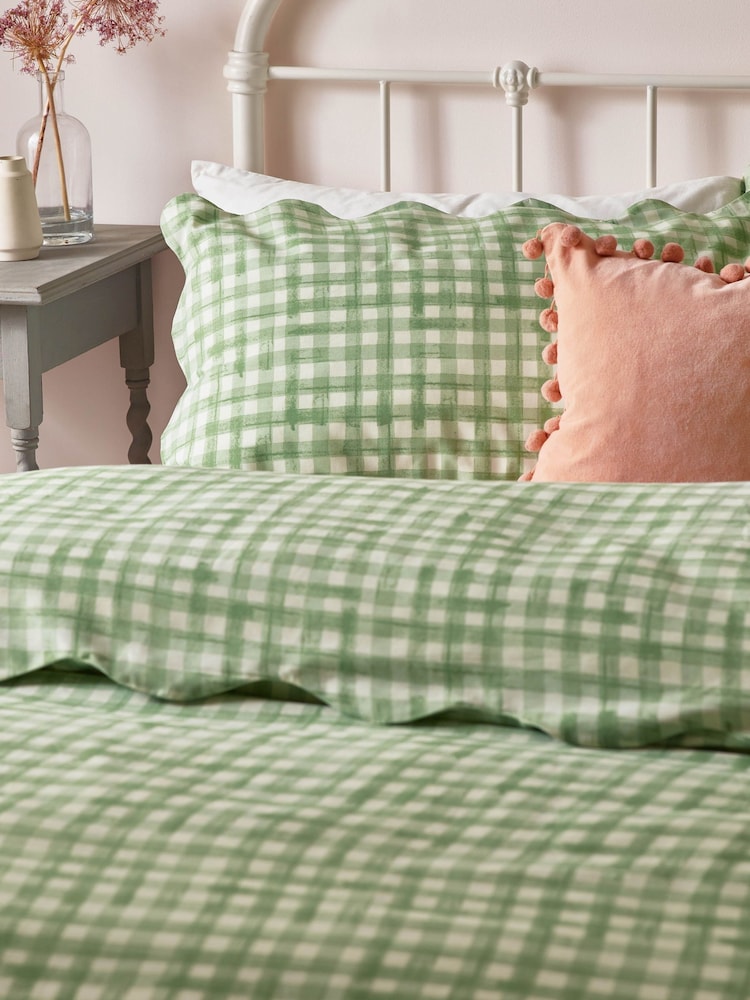 furn. Sage Scalloped Edge Gingham Duvet Set - Image 3 of 3