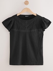Black Lace Trim Short Sleeve 100% Cotton T-Shirt - Image 1 of 1
