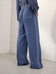 Bleu indigo - Pantalon de jogging élégant à jambes larges délavé 100% coton - Image 3 of 7