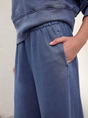 Bleu indigo - Pantalon de jogging élégant à jambes larges délavé 100% coton - Image 4 of 7