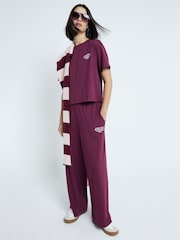 River Island Burgundy 2 Piece 100% Cotton T-Shirt and Trousers Set - Image 1 of 6