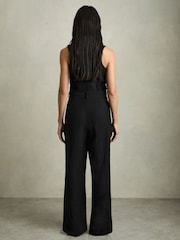 Reiss Black Carina Utility Zip Through Jumpsuit With Linen - Image 5 of 7