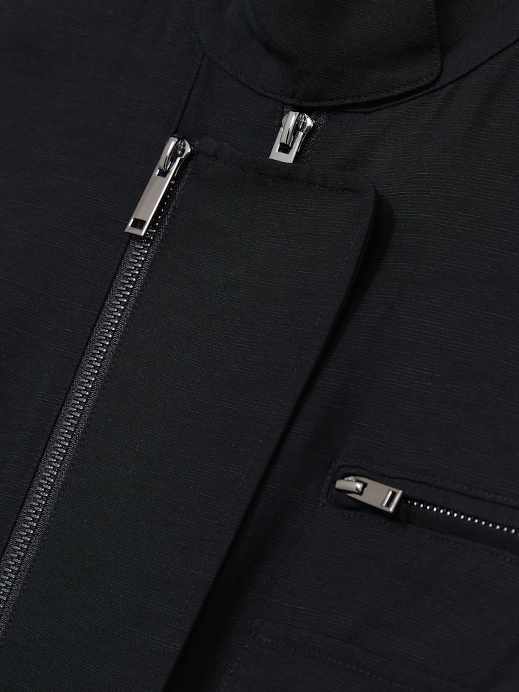 Reiss Black Carina Utility Zip Through Jumpsuit With Linen - Image 7 of 7