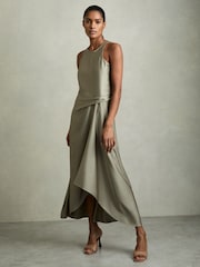 Хаки - Атласное платье миди Reiss Micah - Image 1 of 5
