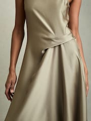 Хаки - Атласное платье миди Reiss Micah - Image 3 of 5