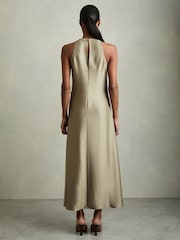 Хаки - Атласное платье миди Reiss Micah - Image 4 of 5