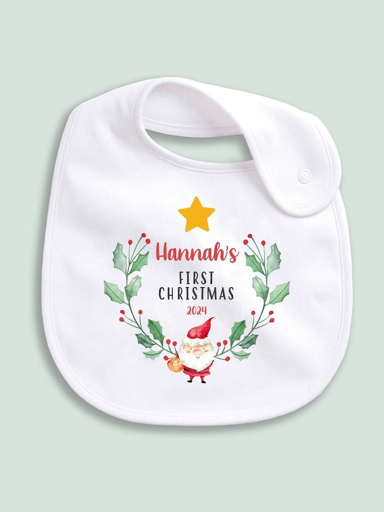 Personalised 100% Cotton Christmas Santa And Star Bib by Little Years - Image 1 of 5