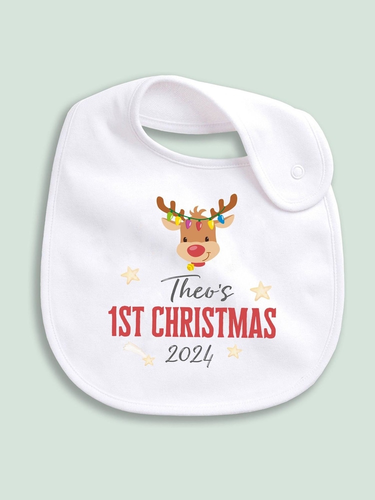 Personalised 100% Cotton Christmas Rudolf Bib by Little Years - Image 1 of 4