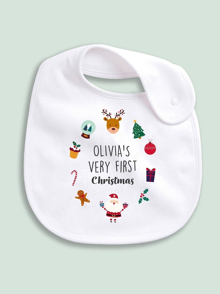 Personalised 100% Cotton Christmas Icon Bib by Little Years - Image 1 of 4