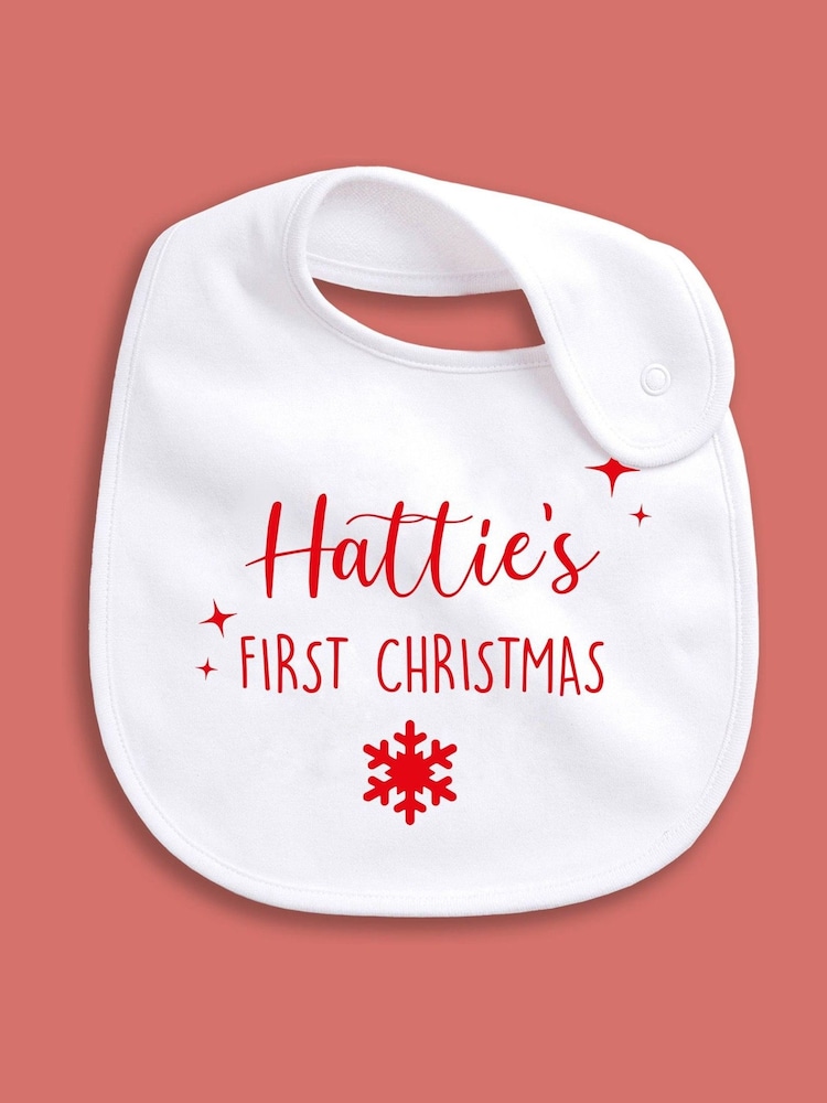 Personalised 1st Christmas 100% Cotton Bib by Little Years - Image 1 of 4