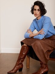 Mint Velvet Brown Tan Leather Cowboy Long Boots - Image 1 of 1