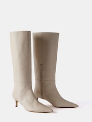 Mint Velvet Cream Leather Long Knee High Boots - Image 2 of 3