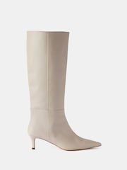 Mint Velvet Cream Leather Long Knee High Boots - Image 3 of 3