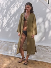 Khaki Green 100% Linen Beach Kaftan - Image 2 of 9