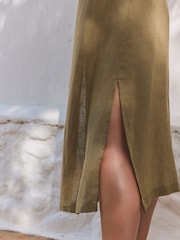 Khaki Green 100% Linen Beach Kaftan - Image 5 of 9