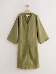 Khaki Green 100% Linen Beach Kaftan - Image 7 of 9