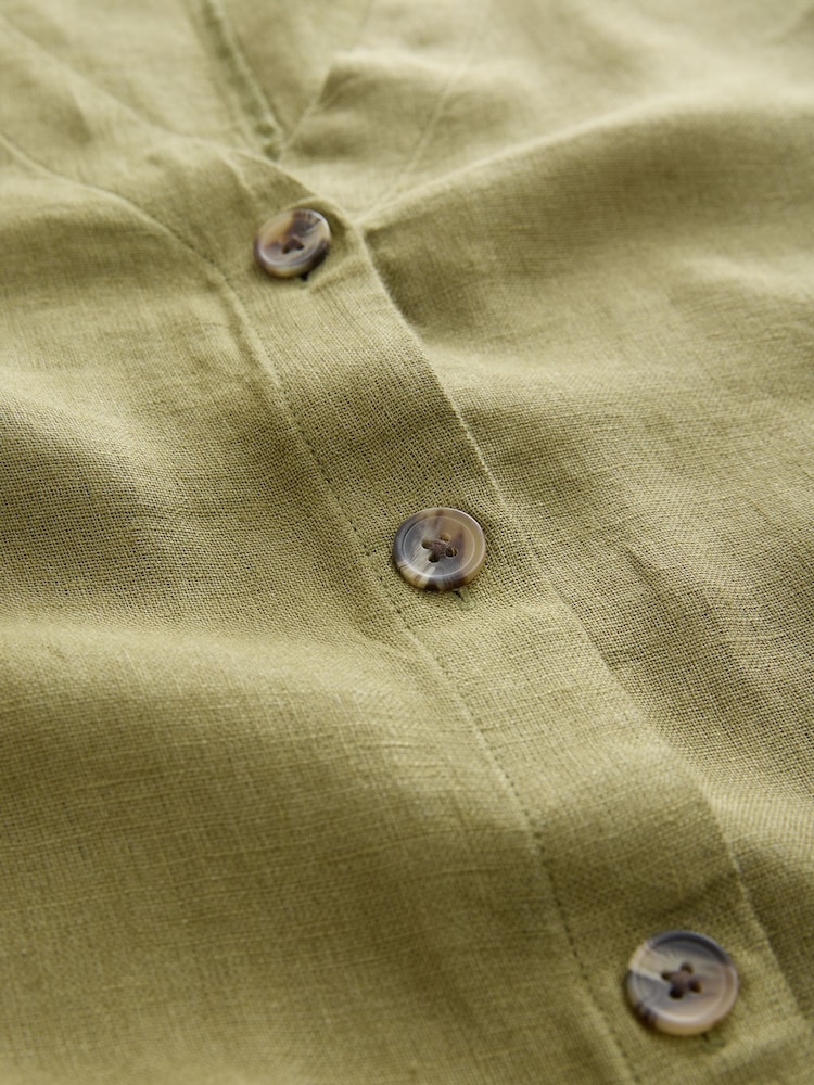 Khaki Green 100% Linen Beach Kaftan - Image 9 of 9