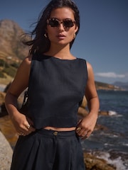 Navy 100% Linen Shell Top - Image 1 of 9