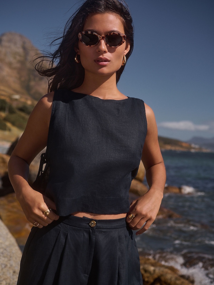 Navy 100% Linen Shell Top - Image 1 of 9