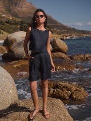 Navy 100% Linen Shell Top - Image 2 of 9