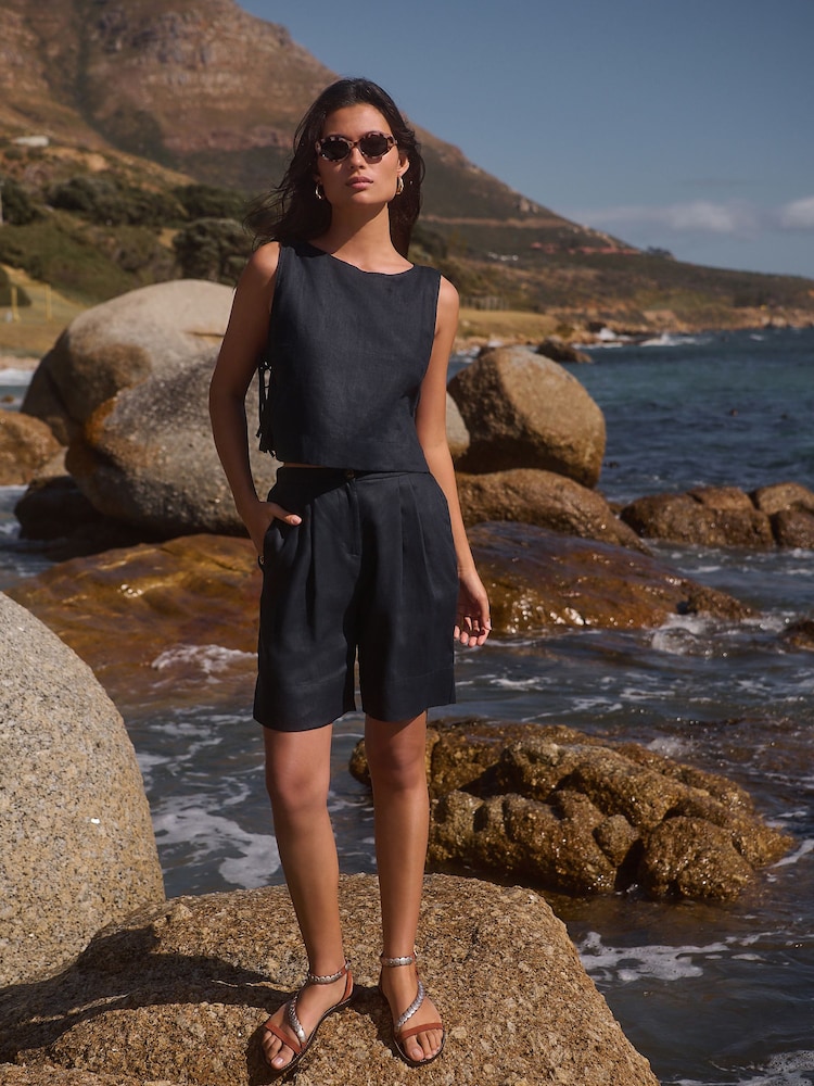 Navy 100% Linen Shell Top - Image 2 of 9