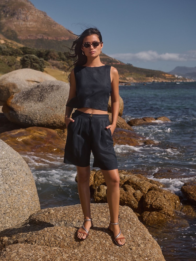 Navy 100% Linen Shell Top - Image 4 of 9