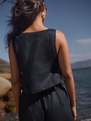 Navy 100% Linen Shell Top - Image 5 of 9