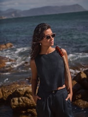 Navy 100% Linen Shell Top - Image 6 of 9
