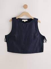 Navy 100% Linen Shell Top - Image 7 of 9