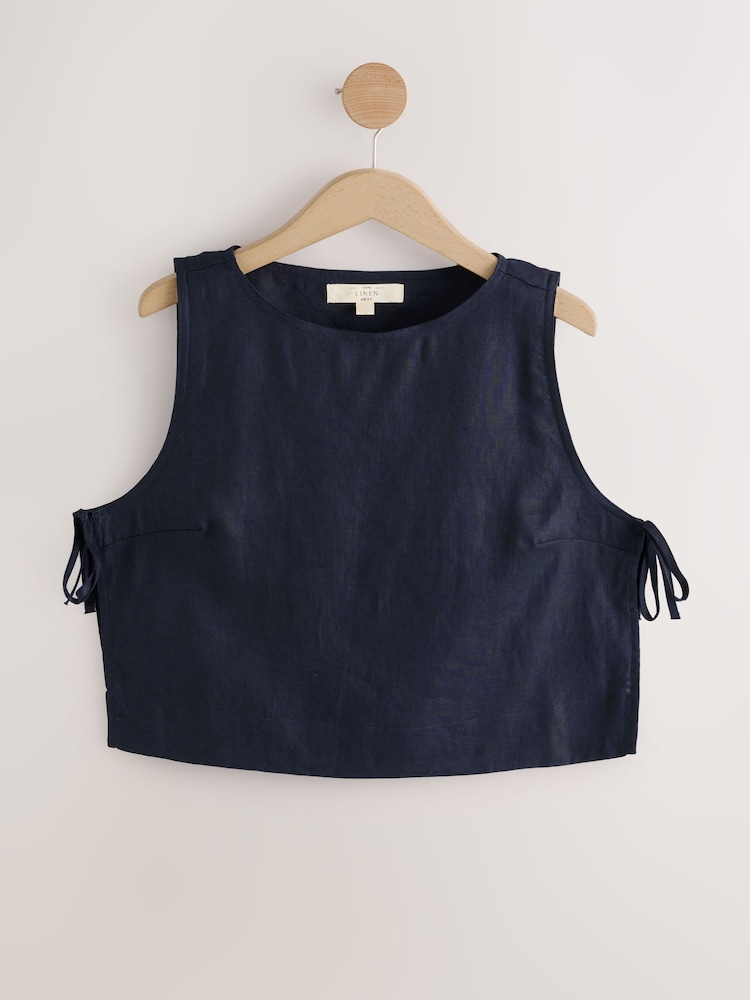 Navy 100% Linen Shell Top - Image 7 of 9