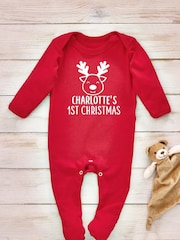 Personalised 100% Cotton Christmas Reindeer Face Sleepsuit by Little Years - Image 3 of 4