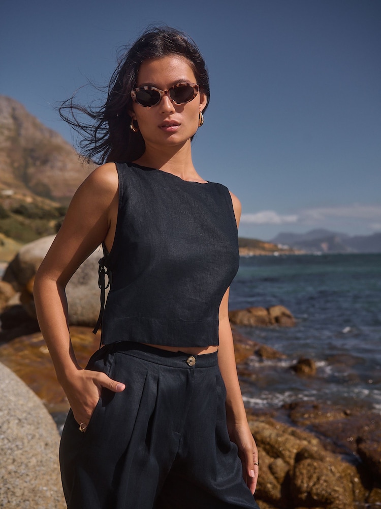 Marineblauw - 100% Linen Bermuda Shorts - Image 6 of 11