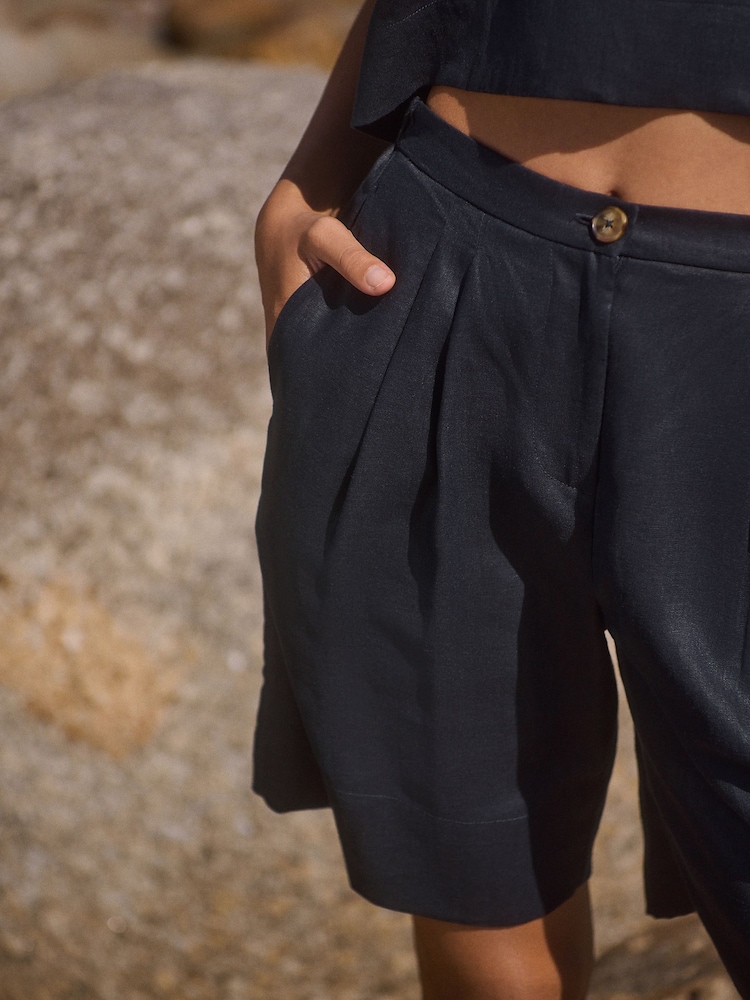 Marineblauw - 100% Linen Bermuda Shorts - Image 7 of 11