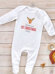 Little Years White Personalised Christmas Rudolf 100% Cotton Sleepsuit - Image 2 of 4
