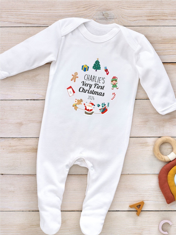 Little Years Personalised Christmas Santa Sleigh Icon 100% Cotton Sleepsuit - Image 1 of 4