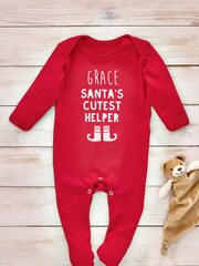 Little Years Red Personalised Elfs legs 100% Cotton Christmas Sleepsuit - Image 1 of 4