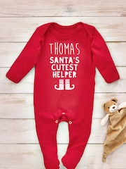 Little Years Red Personalised Elfs legs 100% Cotton Christmas Sleepsuit - Image 3 of 4