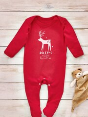 Little Years Red Personalised Deer 100% Cotton Christmas Sleepsuit - Image 3 of 4