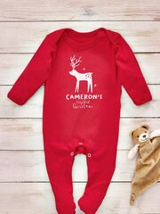 Little Years Red Personalised Deer 100% Cotton Christmas Sleepsuit - Image 4 of 4