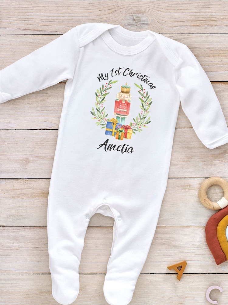 Little Years White Personalised Christmas Nutcracker 100% Cotton Sleepsuit - Image 2 of 4