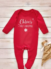 Little Years Red Personalised 1st Year 100% Cotton Christmas Sleepsuit - Image 1 of 4