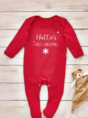 Little Years Red Personalised 1st Year 100% Cotton Christmas Sleepsuit - Image 2 of 4