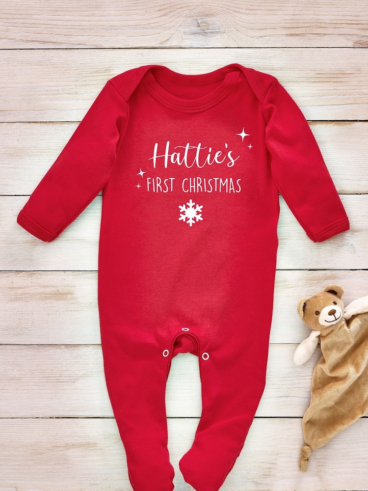 Little Years Red Personalised 1st Year 100% Cotton Christmas Sleepsuit - Image 2 of 4