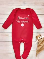 Little Years Red Personalised 1st Year 100% Cotton Christmas Sleepsuit - Image 3 of 4