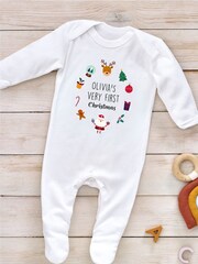 Little Years White Personalised Christmas Icons 100% Cotton Sleepsuit - Image 2 of 4
