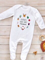 Little Years White Personalised Christmas Icons 100% Cotton Sleepsuit - Image 3 of 4