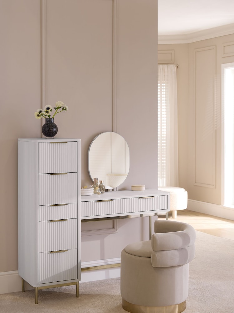 White Emilie Oak Effect 7 Drawer Console Dressing Table - Image 2 of 8