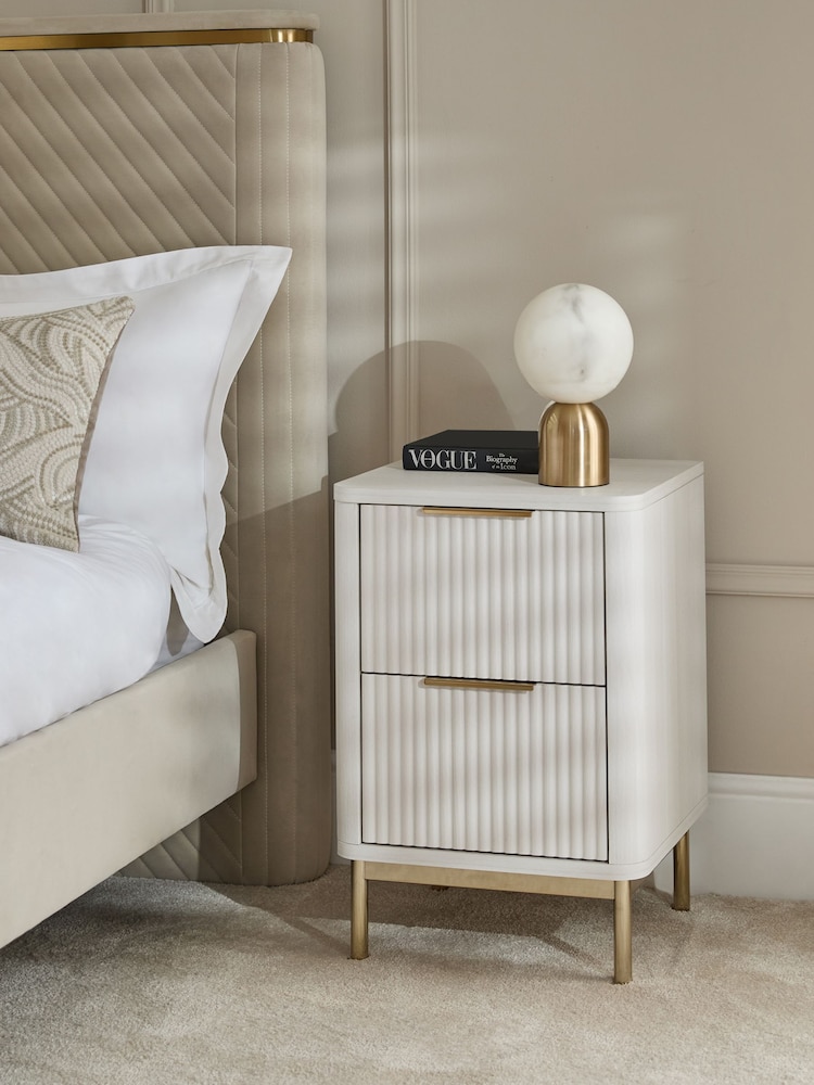 White Emilie Oak Effect 2 Drawer Slim Bedside Table - Image 2 of 6