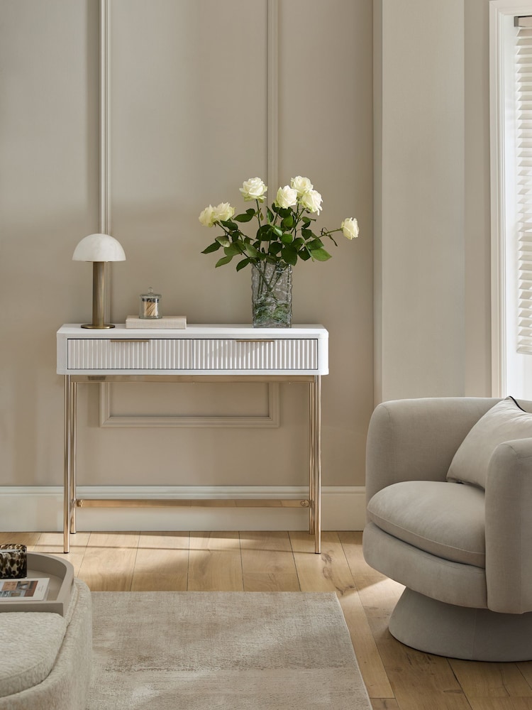White Emilie Oak Effect 2 Drawer Console Dressing Table - Image 2 of 9