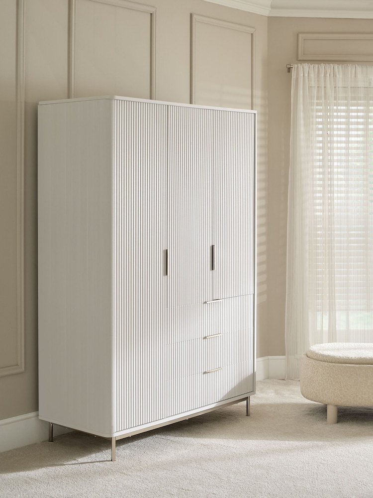 White Emilie Oak Effect Triple, 3 drawers Wardrobe - Image 1 of 8